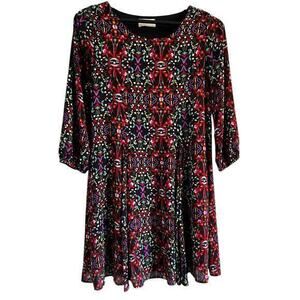 EVERLY black purple green pattern whimsy  dress dopamine tunic NWOT sz M
